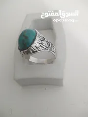  5 خاتم فضة 925 منقوش حجر الفيروز الأخضر التفاحي الطبيعي القياس 28 الوزن 9غرام حجر الفيروز نيشابوري