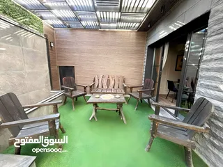  1 طقم حدائق خارجي 7 مقاعد مع طاولة وسط خشب زيتون مع طقم كفرات ووتر بروڤ