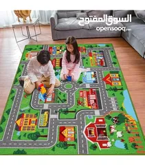  1 سجادة شوارع سيارات مع 12 سياره معدنيه سجاده 90 سم لتمرير السياره على الشوارع المرسومه
