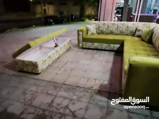  21 تنجيد كورنر حرف L مع كنبة مزدوجة مع إمكانية اختيار الاقمشة والألوان والتفصيل حسب الطلب