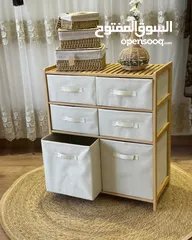  2 خزانة البامبو  بـ6 أدراج قماشية متينة   تصميم طبيعي وراقي يناسب جميع الديكورات أدراج واسعة
