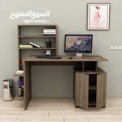  2 مكتب مع خزانة ورفوف بتصميم مميز مع إمكانية تغيير اللون والاتجاه