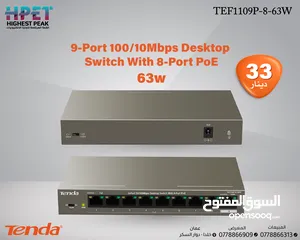  1 Tenda TEF1109P-8-63W محول 9 منافذ 10/100 ميجابت في الثانية مع 8 منافذ PoE