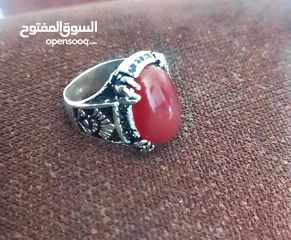  1 خات فضه عيار 925 حجر كريم عقيق اليماني الطبيعي
