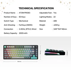  2 Fantech MK913 ATOM PRO83 RGB بلوتوث، لوحة مفاتيح الألعاب اللاسلكية زحل