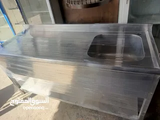  1 مجلى صناعي حوض واحد ستانلس ستيل طبي بحالة ممتازة للماعم طول 180 سم