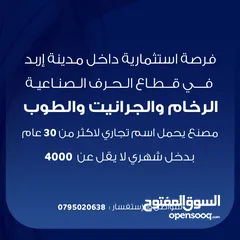  1 مصنع رخام وجرانيت وطوب بدخل شهري لا يقل عن 4000 دينار