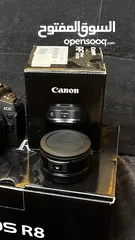  3 Canon R8 mirrorless camera with rf50mm 1.8 and ef adapter
