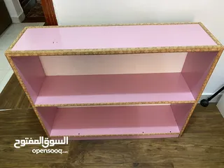  4 Pink color bed with mattress + 2 shelf