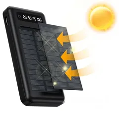  24 شاحن بور بانك شمسي و كهرباء بطاريه 20000 مللي امبير شحن تلفون خلوي طاقه شمسيه اضائه power Bank