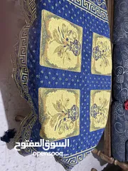  6 -برادي  -طقم شرشف طاولة وسط مربع وكوشن للشرشف   مروحة تعليق قماش بلرسم المميز والخشب المميز