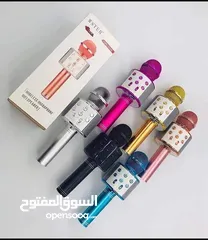  4 المايكرفون مع سماعه كاريوكي مكبر صوت سماعات بلوتوث راديو مايك سماعة هديه مايكرفون مكبر صوت سماعات