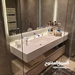  5 تفصيل مغاسل واسطح مطابخ وكاونتر استقبال وتلبيس اعمدة رخام صناعي مغسله اكريليك corian بورسلان كوارتز