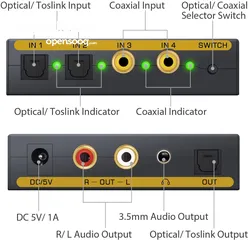  1 Digital to Analog Converter 2 SPDIF+2 Coaxial Audio Switcher