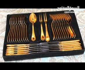  9 طقم سفره معالق وشوك وسكاكين فاخر مكون من 70 قطعه طلاء ذهب 24
