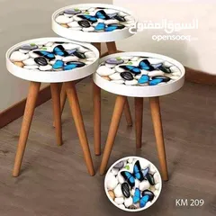  17 طاولات سرفيس 3D  زجاج حجم الكبير قطر 40سم نظام تركي  متوفر الوان  3 قطع