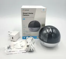  4 كاميرا EZVIZ E6 داخلية 3K واي فاي، تتبع ذكي، صوت ثنائي، تغطية 360°، متوافقة مع HomeKit