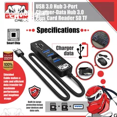  4 USB 3.0 Hub 3 Port Charger Data Sync SD TF Card Reader for PC Mac Laptop Desktop