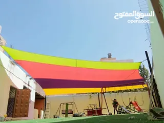  7 مظلات اشرعة للساحات الخارجية للحضانات ورياض الأطفال والمدارس الوان حسب الطلب