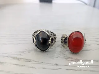  5 خاتم فضة عيار 925 - حجر عقيق يماني