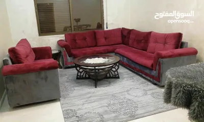  3 كنب دب امريكي لون بني وكورنر خمري  حالته ممتازه