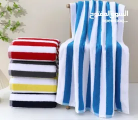  12 Oversized Beach Towels (2 pack 70×152cm) Organic Cotton Soft Towel Set (White with Blue Stripes)