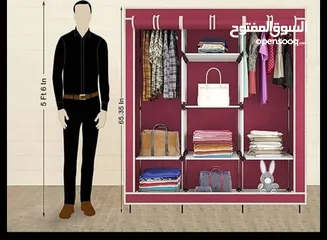  2 خزانة ملابس متنقله  هيكل معدن مغطى كروم حراري ضد الصدأ و رفوف قماشيه مغطى بطبقه