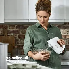  5 خلاط يدوي (خفاقة كهربائية) قدرة 450 واط مع وعاء دوار 3.4 لتر، 5 سرعات ززر تيربو، عجان ومخفقة مزدوجة