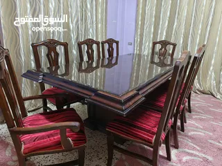  2 طاولة سفرة 8 كراسي خشب زان تقيل مع زجاج