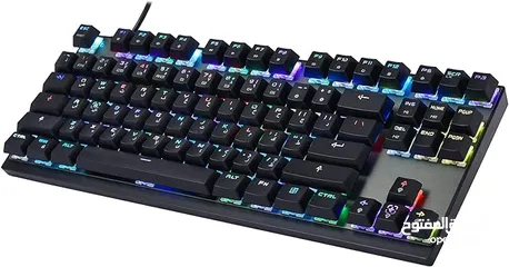  3 لوحة مفاتيح ألعاب ميكانيكية Motospeed CK82 RGB باللون الأسود مع مفاتيح باللون الأزرق العربية.