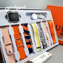  1 ساعة الترا الذكية – الإصدار الجديد بالحجم الكبير 49mm متوفرة بلون فضي فاخر  ومعها 7 قشاطات بأشكال