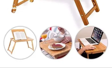  5 طاولة خشب بامبو متحركة على السرير مع مروحة تبريد عدد 2 قاعدة علوية قابلة للارتفا