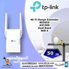  1 مقوي الشبكة اللاسلكي نوع Tp-Link موديل RE505X بتقنية Wifi 6 وسرعة تصل لغاية 1500Mbps