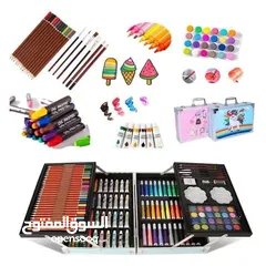  7 طقم الوان رسم للاطفال كافه انواع الالوان المائيه والشمعيه والخشبيه  والماجيك وادوات الرسم 145 قطعه