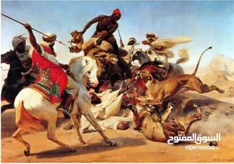  1 لوحة زيتية مستشرقين، رسم يدوي-صياد الأسود Horace Vernet