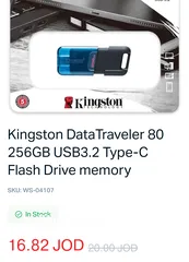  2 Kingston DataTraveler 80 256GB USB3.2 Type-C Flash Drive memory