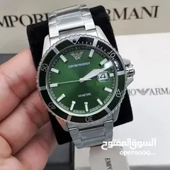  1 EMPORIO ARMANI AR11338 DIVER STAINLESS STEEL SILVER & GREEN TONE MENS WATCH