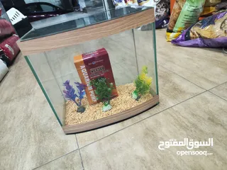  1 حوض سمك مجهز بالكامل ، بس حط سمكاتك الطول 32سم العمق 21 ارتفاع 29 سم