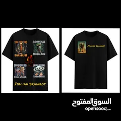  1 تيشيرت اوفر سايز جميع المقاسات لشخصيات الbrainrot الايطاليه الشهيره علي التيك توك