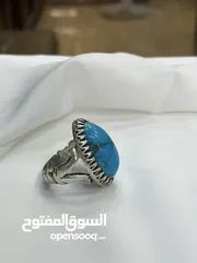  1 *خاتم فضة بحجر فيروز طبيعي نيشابوري – عيار 925، وزن 16.5 جرام*