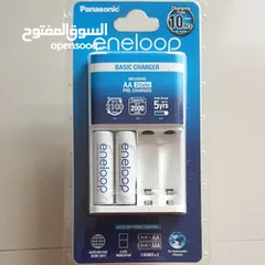  1 Panasonic Battery Charger شاحن بطاريات بناسونك صناعة اليابان مع بطاريات شحن عدد 2 قياس AA