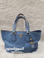  1 Prada Shoulder Bag in Blue Vitello Daino Leather and Gold hardware