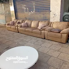  5 طقم كنب  جلد قماش الدب 6 مقعد دانلب