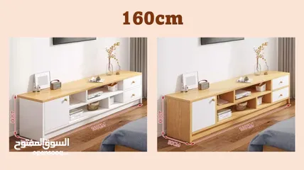  4 طاولة تلفزيون بلون أبيض وخشبي بتخطف الأنظار! المقاس 160*30*40 سم تصميم مودرن وعصري