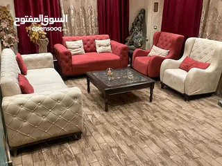  2 طقمين كنب 7 مقاعد خشب سويد وأرجل زان وجلسة مغربية 14 المقعد
