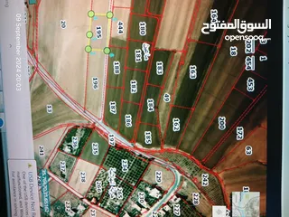  3 قطعة أرض زراعيه مساحة اربعة دونمات للبيع  في مادبا طول الواجهه على الشارع المزفت 87m بسعر مغري