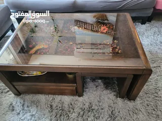  3 طاولة وسط خشب زان مع طرابيزات بحاله جيده جدا