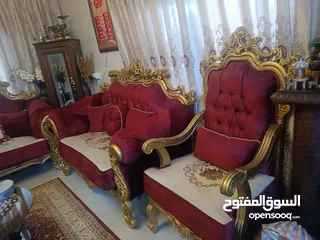  4 طقم كنب حفر خشب زان 9 مقاعد بحالة الوكالة للبيع