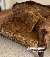  5 طقم كنب ضيوف خشب زان وقماش تقيل جديد 9 مقاعد مو 7 ومنجد داخلي جديد خشب بدل القشاط