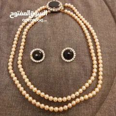  1 عقد لؤلؤ طبيعي طبقتين مع حلق ستاتي صنف بريميوم